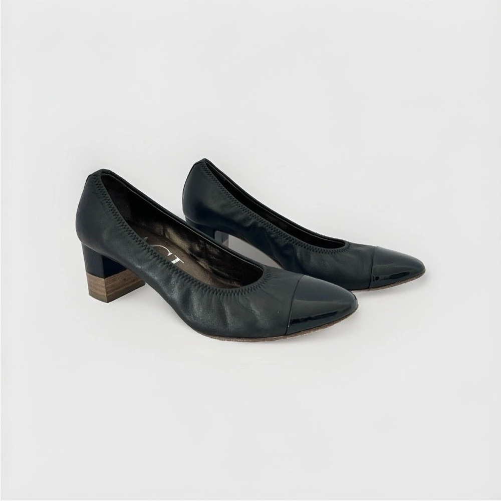 AGL Cap Toe Pump Black Spirit Patent Leather Block Heel Women's Size EU 36 US 6